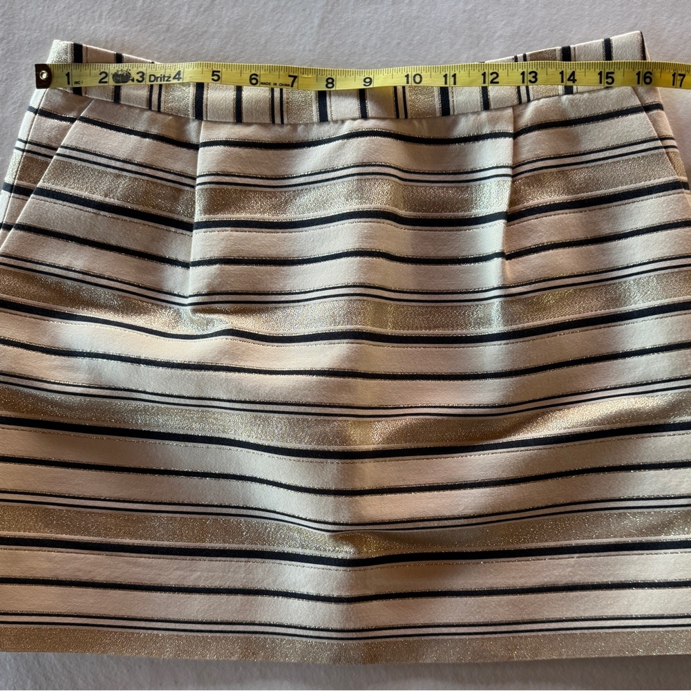 J. Crew Silk Blend Metallic Gold & Cream Striped Mini Skirt (8) - Picture 11 of 16
